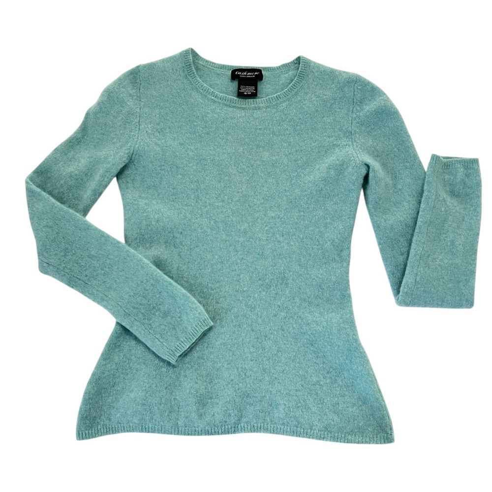 Lord & Taylor 100% Cashmere Sweater XS Aqua Fuzzy Y2K Style Fitted Soft Girl